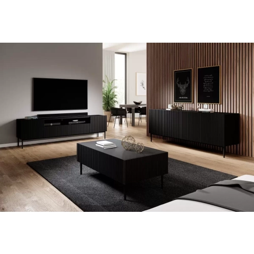 Komoda Nicole 200 cm z metalowymi nogami- czarny mat / czarne nóżki